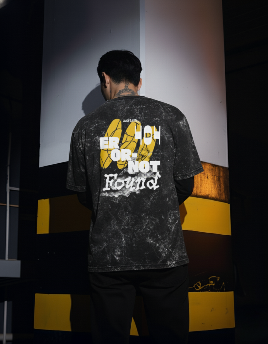 Zortax Error 404 Oversized Acid Wash T-Shirt | Unisex Streetwear Graphic Tee India”